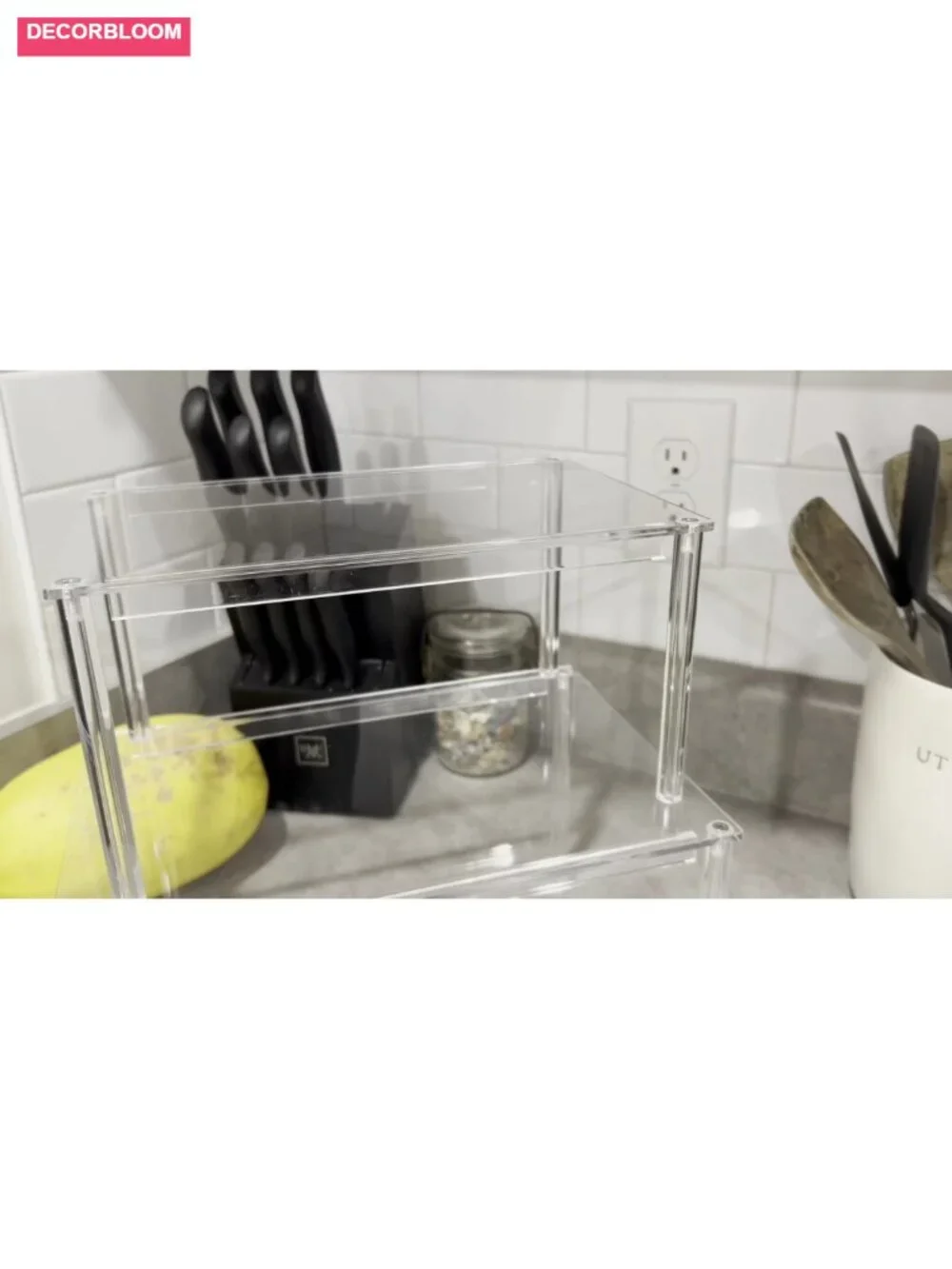 Clear Acrylic Kitchen Cabinet Organizer Stackable Spice Rack Set of 2